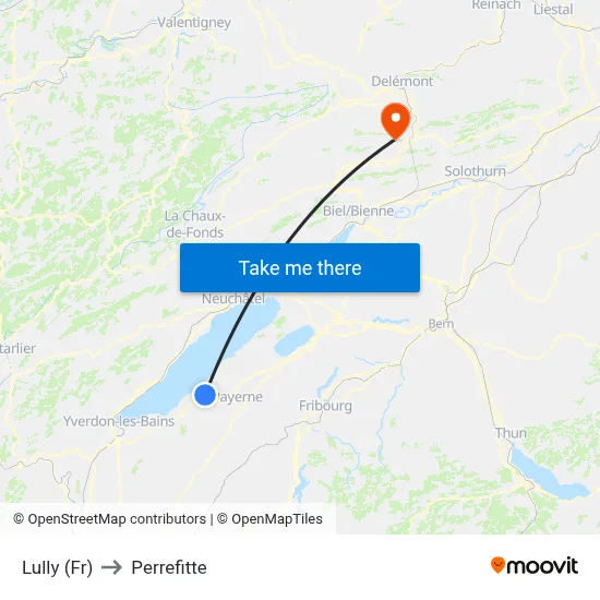 Lully (Fr) to Perrefitte map