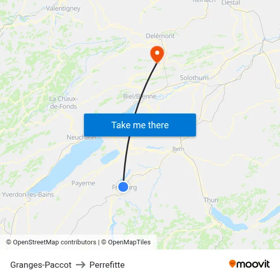 Granges-Paccot to Perrefitte map