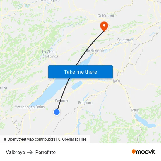 Valbroye to Perrefitte map