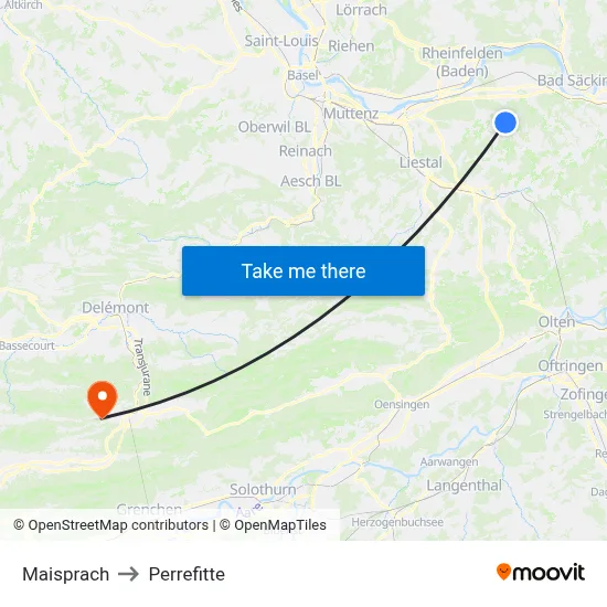 Maisprach to Perrefitte map