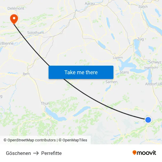Göschenen to Perrefitte map