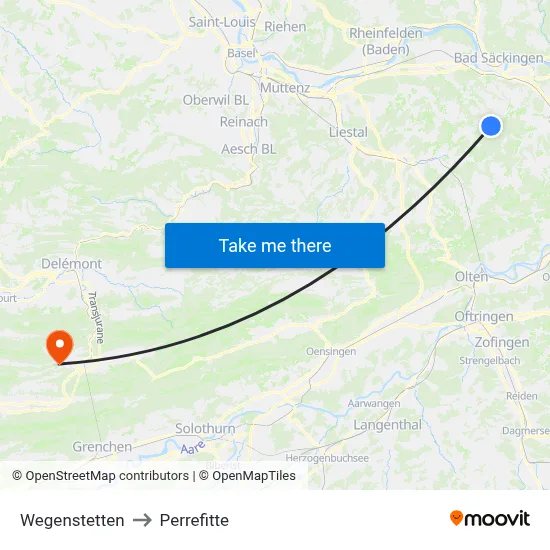 Wegenstetten to Perrefitte map