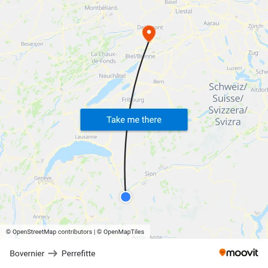 Bovernier to Perrefitte map