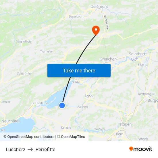 Lüscherz to Perrefitte map