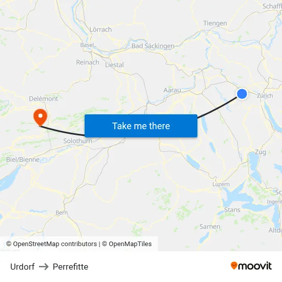 Urdorf to Perrefitte map