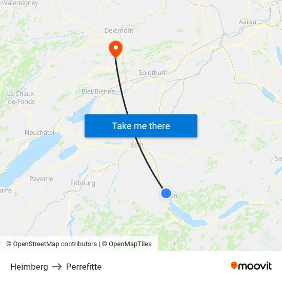 Heimberg to Perrefitte map