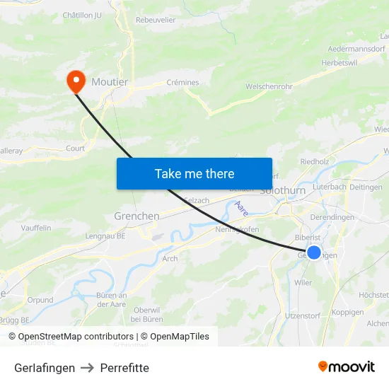 Gerlafingen to Perrefitte map