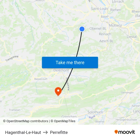 Hagenthal-Le-Haut to Perrefitte map