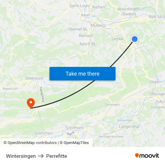 Wintersingen to Perrefitte map