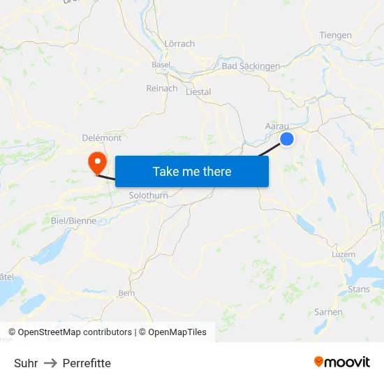 Suhr to Perrefitte map