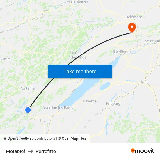 Métabief to Perrefitte map