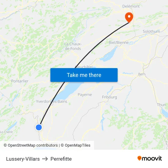 Lussery-Villars to Perrefitte map