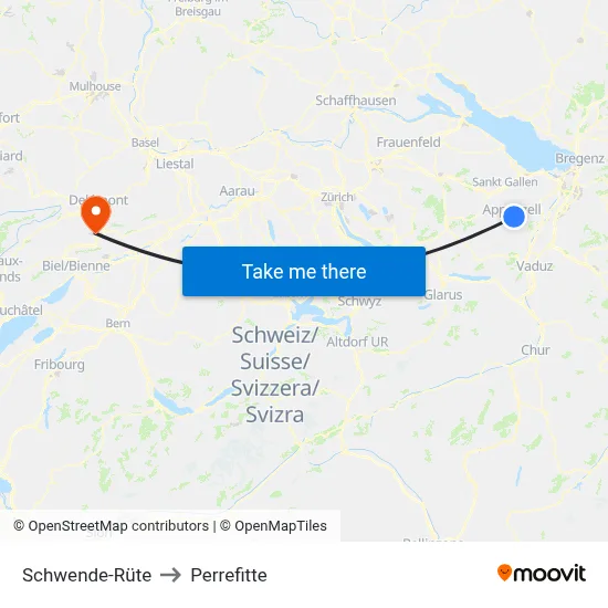 Schwende-Rüte to Perrefitte map