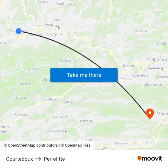 Courtedoux to Perrefitte map