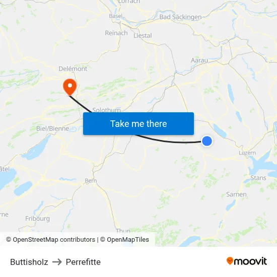 Buttisholz to Perrefitte map