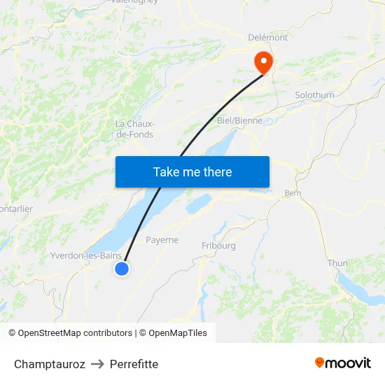 Champtauroz to Perrefitte map