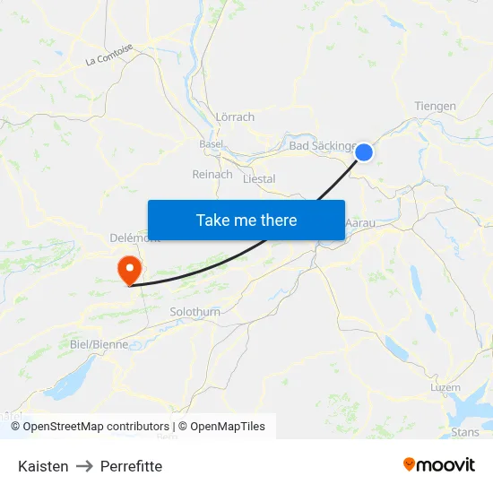 Kaisten to Perrefitte map