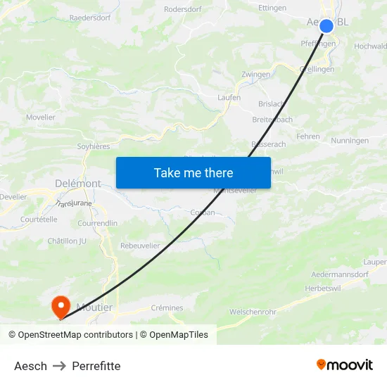 Aesch to Perrefitte map