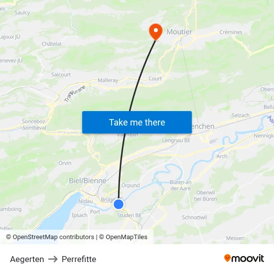 Aegerten to Perrefitte map