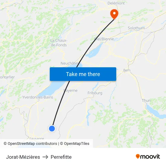 Jorat-Mézières to Perrefitte map
