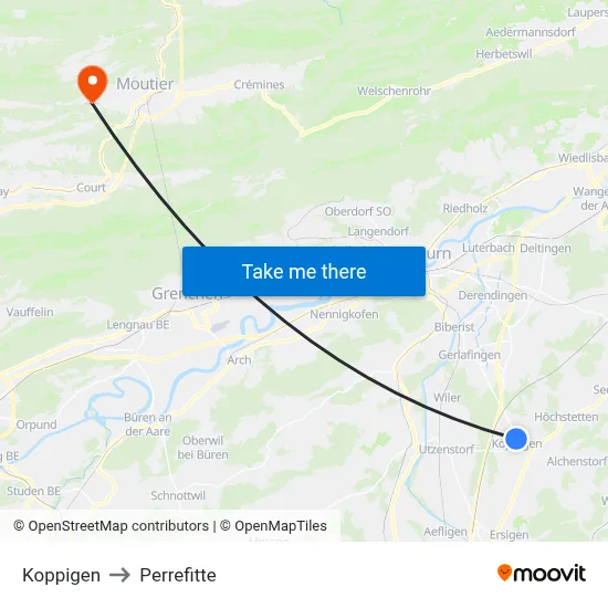 Koppigen to Perrefitte map