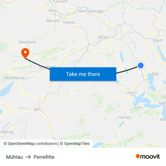 Mühlau to Perrefitte map
