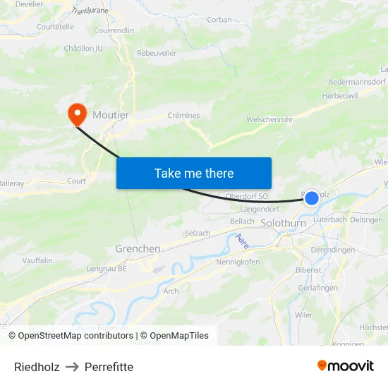 Riedholz to Perrefitte map
