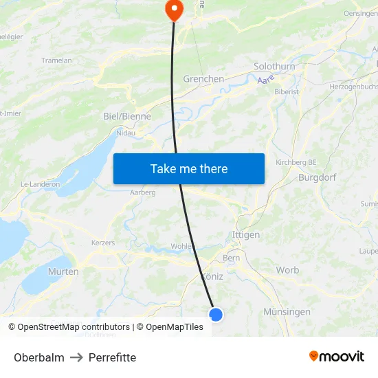 Oberbalm to Perrefitte map
