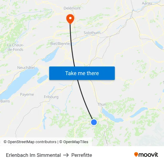 Erlenbach Im Simmental to Perrefitte map