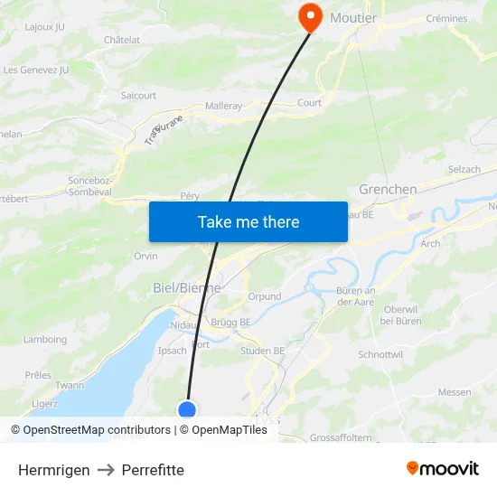 Hermrigen to Perrefitte map