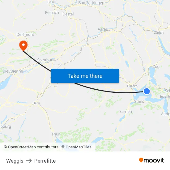 Weggis to Perrefitte map