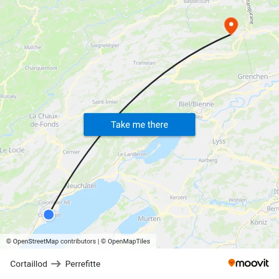 Cortaillod to Perrefitte map
