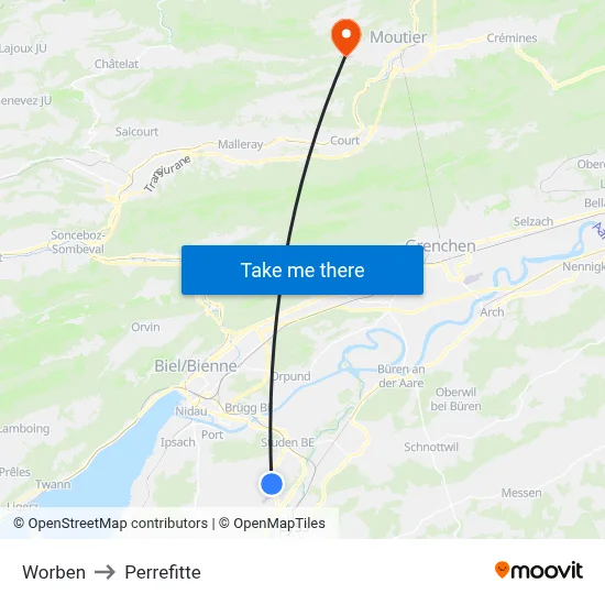 Worben to Perrefitte map