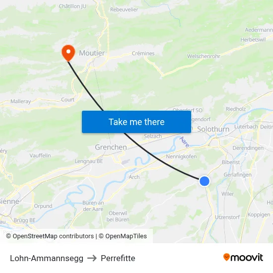 Lohn-Ammannsegg to Perrefitte map