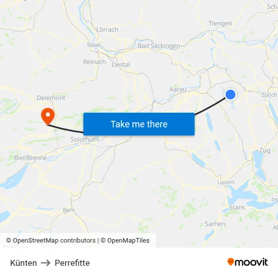 Künten to Perrefitte map