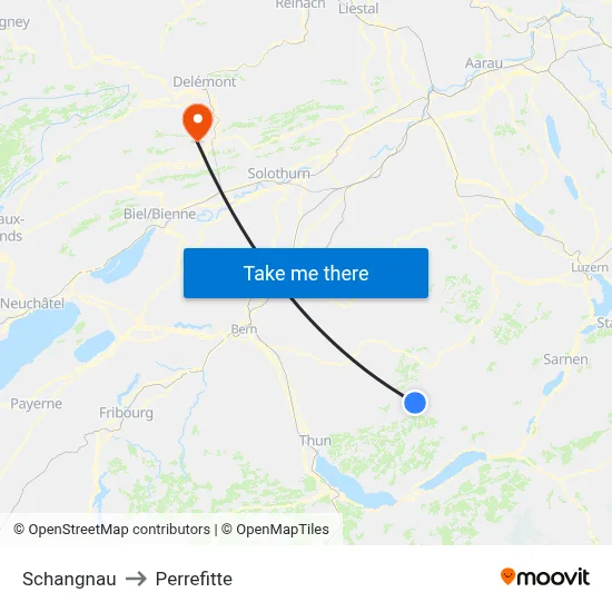 Schangnau to Perrefitte map