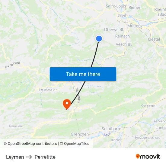 Leymen to Perrefitte map