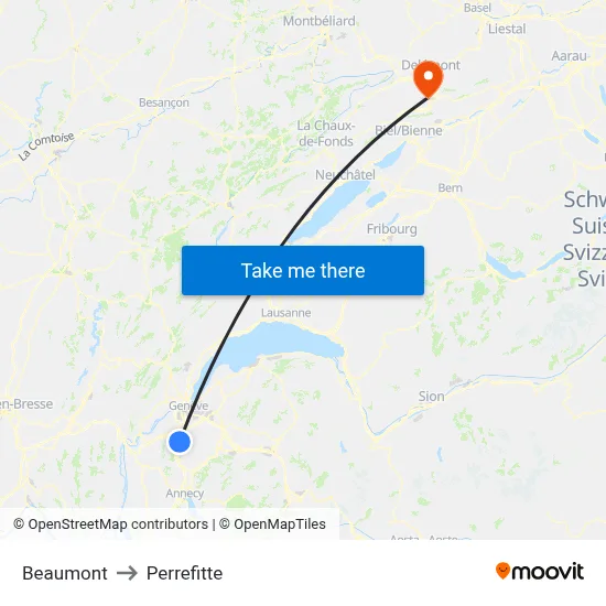 Beaumont to Perrefitte map