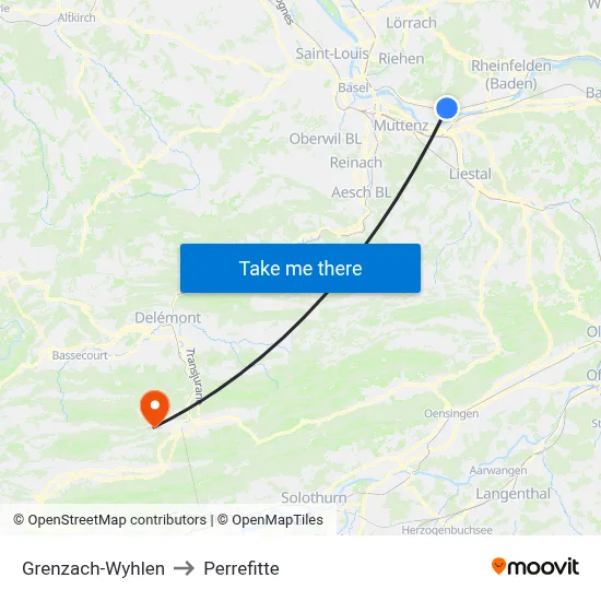 Grenzach-Wyhlen to Perrefitte map