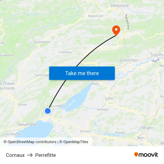 Cornaux to Perrefitte map