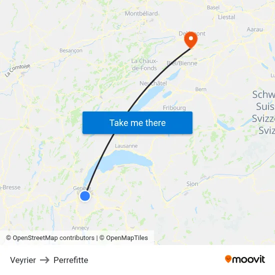 Veyrier to Perrefitte map