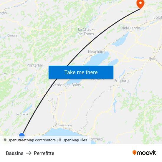 Bassins to Perrefitte map