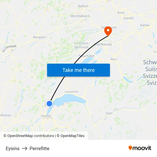 Eysins to Perrefitte map