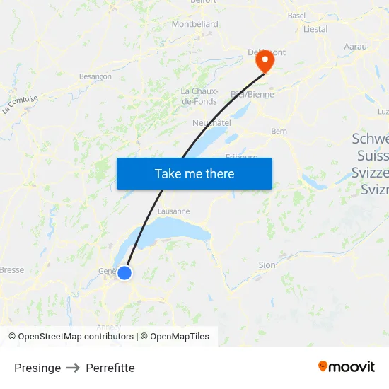 Presinge to Perrefitte map