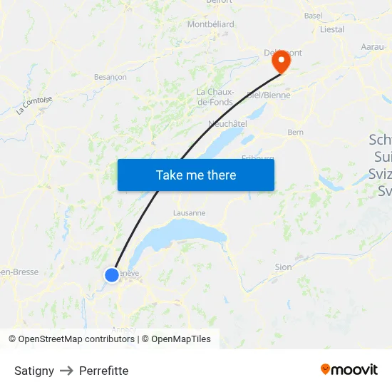 Satigny to Perrefitte map