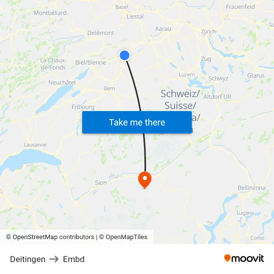 Deitingen to Embd map