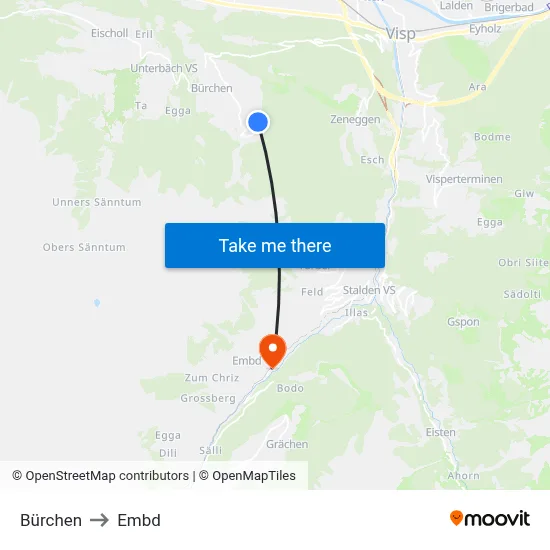 Bürchen to Embd map