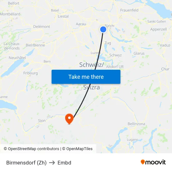 Birmensdorf (Zh) to Embd map