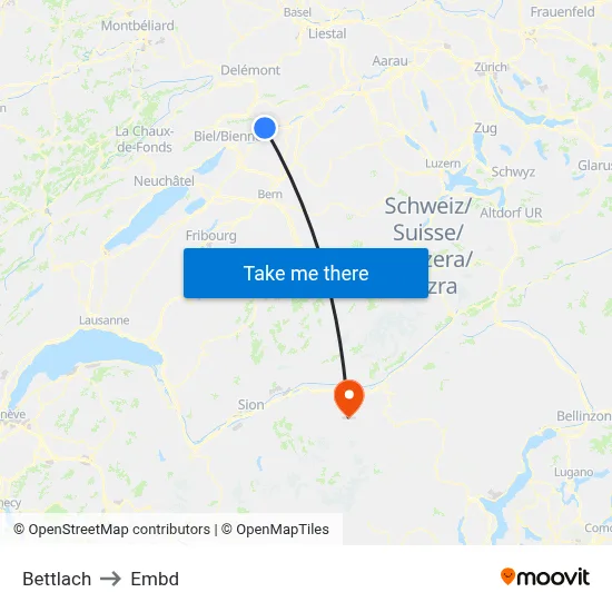 Bettlach to Embd map