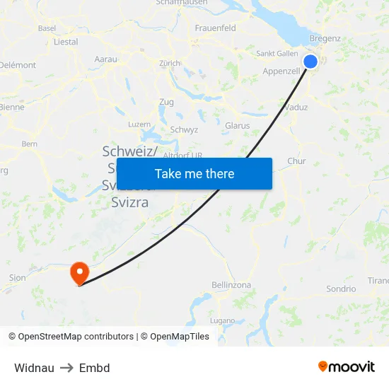 Widnau to Embd map